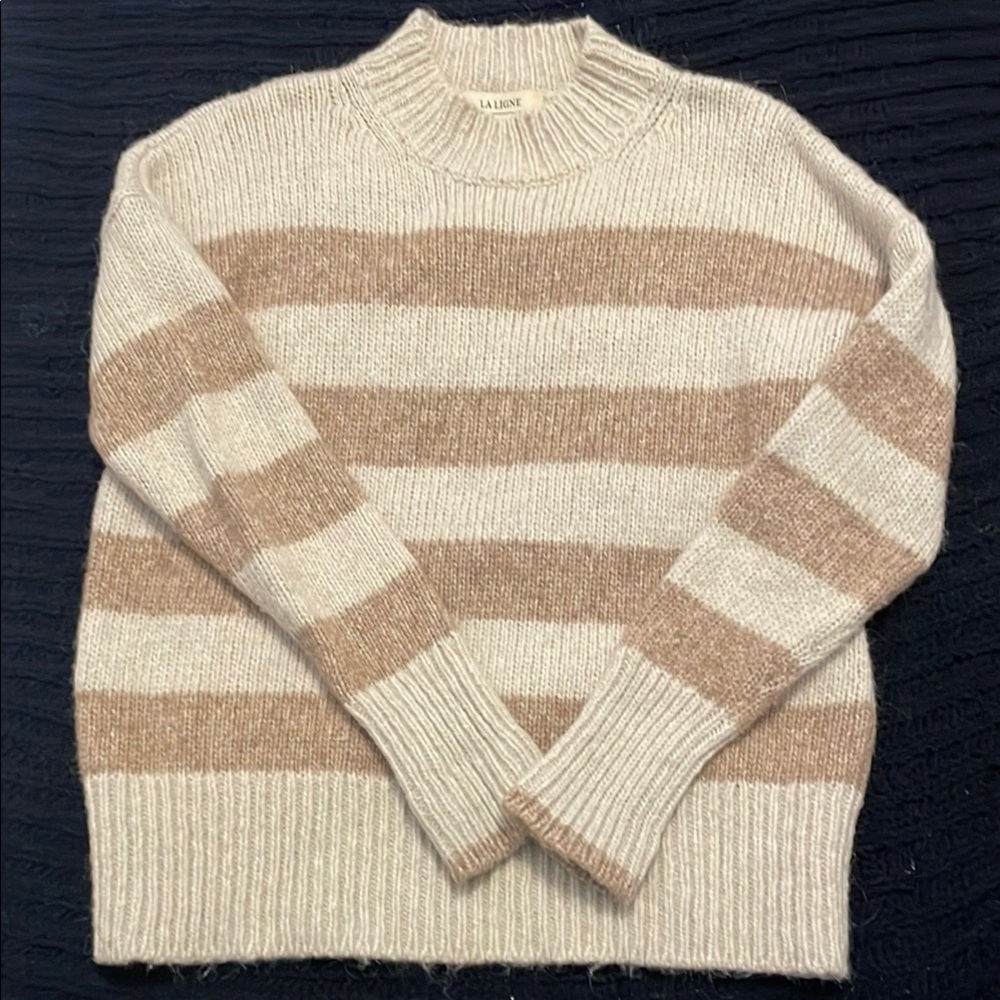 La Ligne Alpca Wool Striped Beige and Cream Sweater